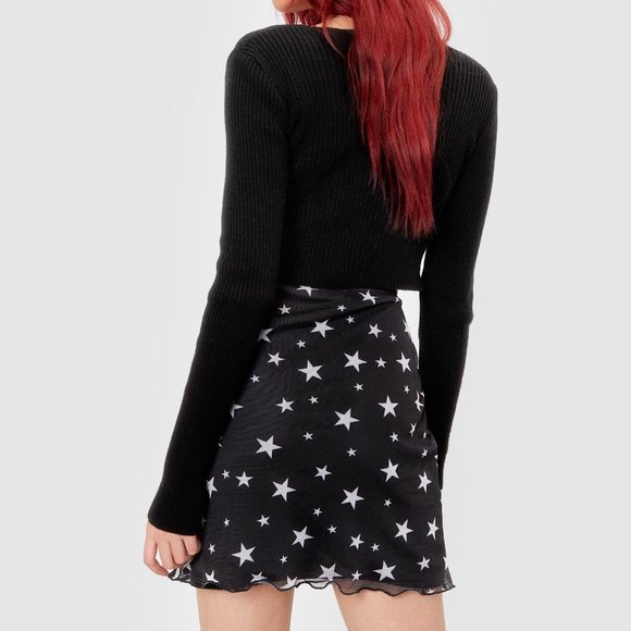 Nasty Gal Skirt Black White Star Print Mesh Mini Pull On NWT - Picture 15 of 15